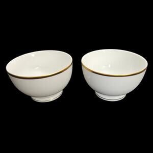 Field's Marketplace White Bowls with Gold Trim Set of 2 Porcelain Bangladesh